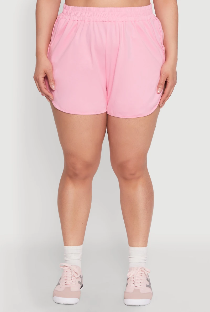 Womens Plus Size Smocked Dolphin Shorts, Pink, Size 2X