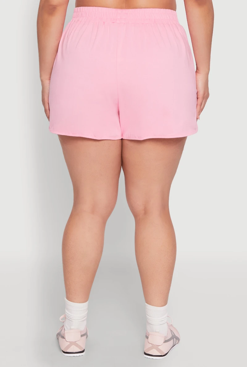 Womens Plus Size Smocked Dolphin Shorts, Pink, Size 2X