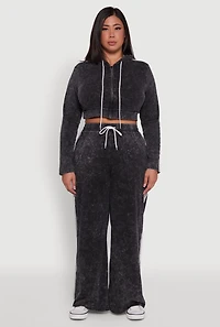 Womens Plus Size Daisy Acid Wash Varsity Stripe Cropped Hoodie, Black, Size 3X