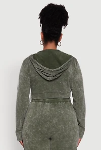 Womens Plus Size Daisy Acid Wash Varsity Stripe Cropped Hoodie, Green, Size 3X