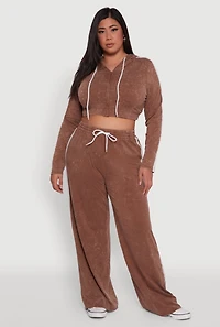 Womens Plus Size Daisy Acid Wash Varsity Stripe Cropped Hoodie, Brown, Size 2X