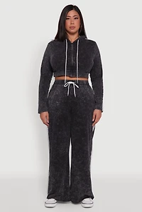 Womens Plus Daisy High Waisted Acid Wash Wide Leg Pants,