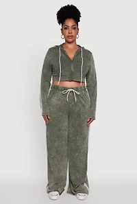 Womens Plus Size Daisy High Waisted Acid Wash Wide Leg Pants, Green, Size 1X