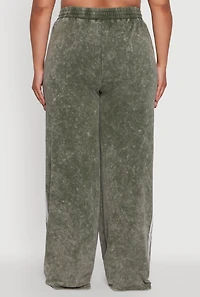 Womens Plus Size Daisy High Waisted Acid Wash Wide Leg Pants, Green, Size 1X