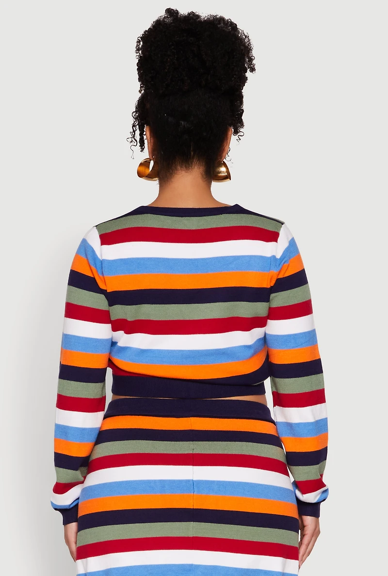 Womens Plus Size Daisy Striped Knit Cropped Cardigan, Multi, Size 1X