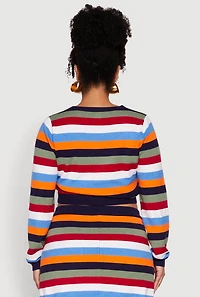 Womens Plus Size Daisy Striped Knit Cropped Cardigan, Multi, Size 1X