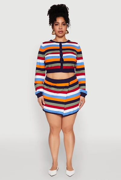 Womens Plus Size Daisy Striped Knit Asymmetrical Mini Skirt, Multi, Size 3X