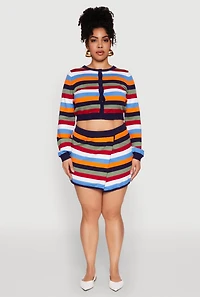 Plus Daisy Striped Knit Asymmetrical Mini Skirt