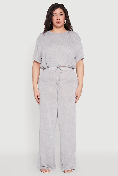 Womens Plus Daisy High Waisted Wide Leg Pants,