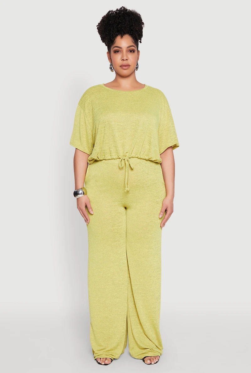 Womens Plus Daisy High Waisted Wide Leg Pants, Green,