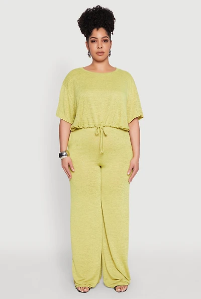 Womens Plus Daisy High Waisted Wide Leg Pants, Green,
