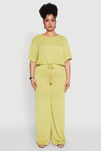 Womens Plus Daisy High Waisted Wide Leg Pants, Green,