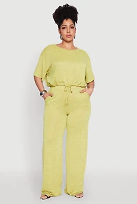 Womens Plus Daisy High Waisted Wide Leg Pants, Green,
