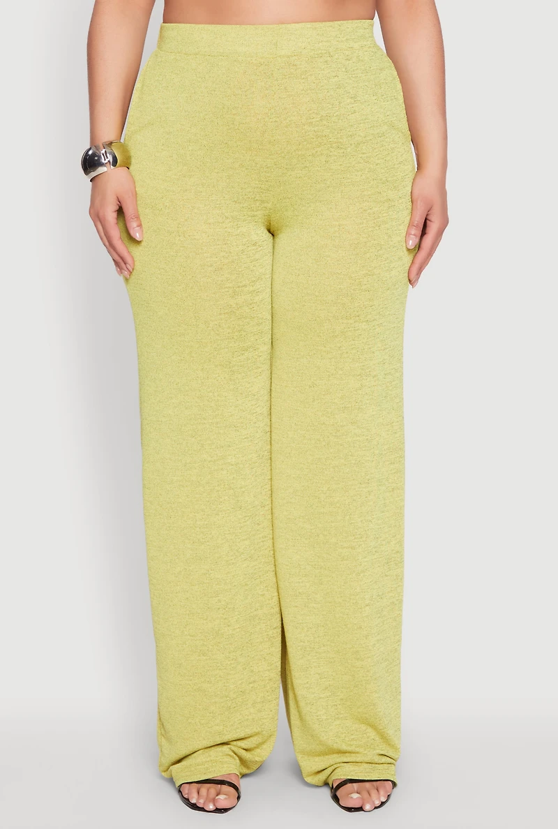 Womens Plus Daisy High Waisted Wide Leg Pants, Green,