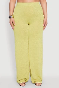 Womens Plus Daisy High Waisted Wide Leg Pants, Green,