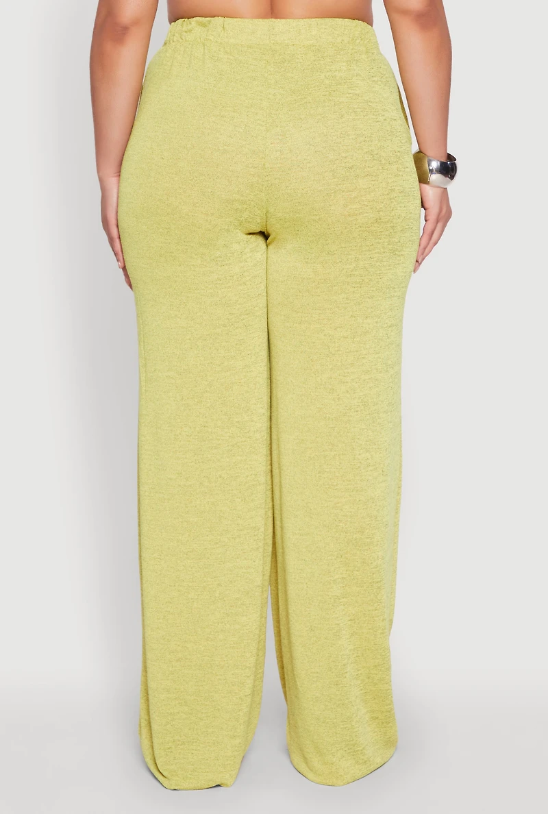 Womens Plus Daisy High Waisted Wide Leg Pants, Green,