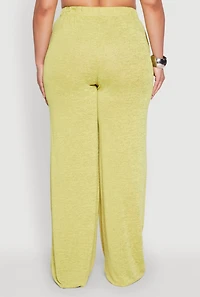 Womens Plus Daisy High Waisted Wide Leg Pants, Green,