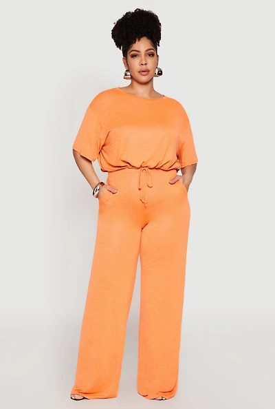Womens Plus Size Daisy High Waisted Wide Leg Pants, Orange, Size 1X