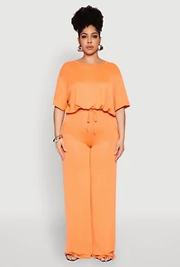 Womens Plus Size Daisy High Waisted Wide Leg Pants, Orange, Size 1X