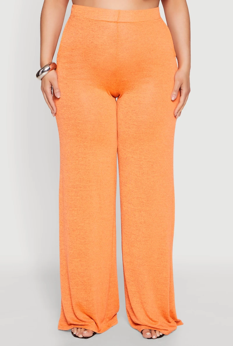 Womens Plus Size Daisy High Waisted Wide Leg Pants, Orange, Size 1X