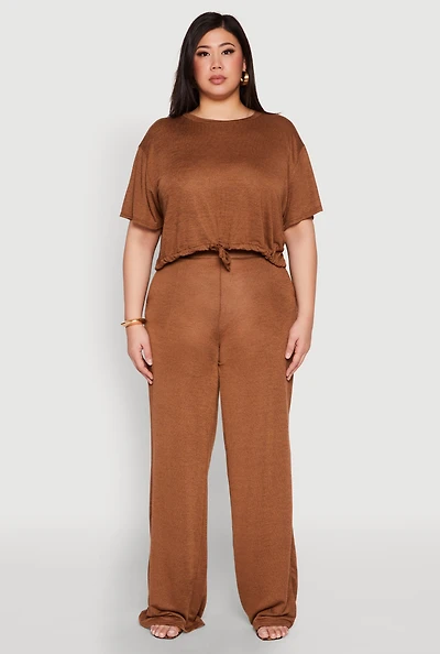 Womens Plus Daisy High Waisted Wide Leg Pants,