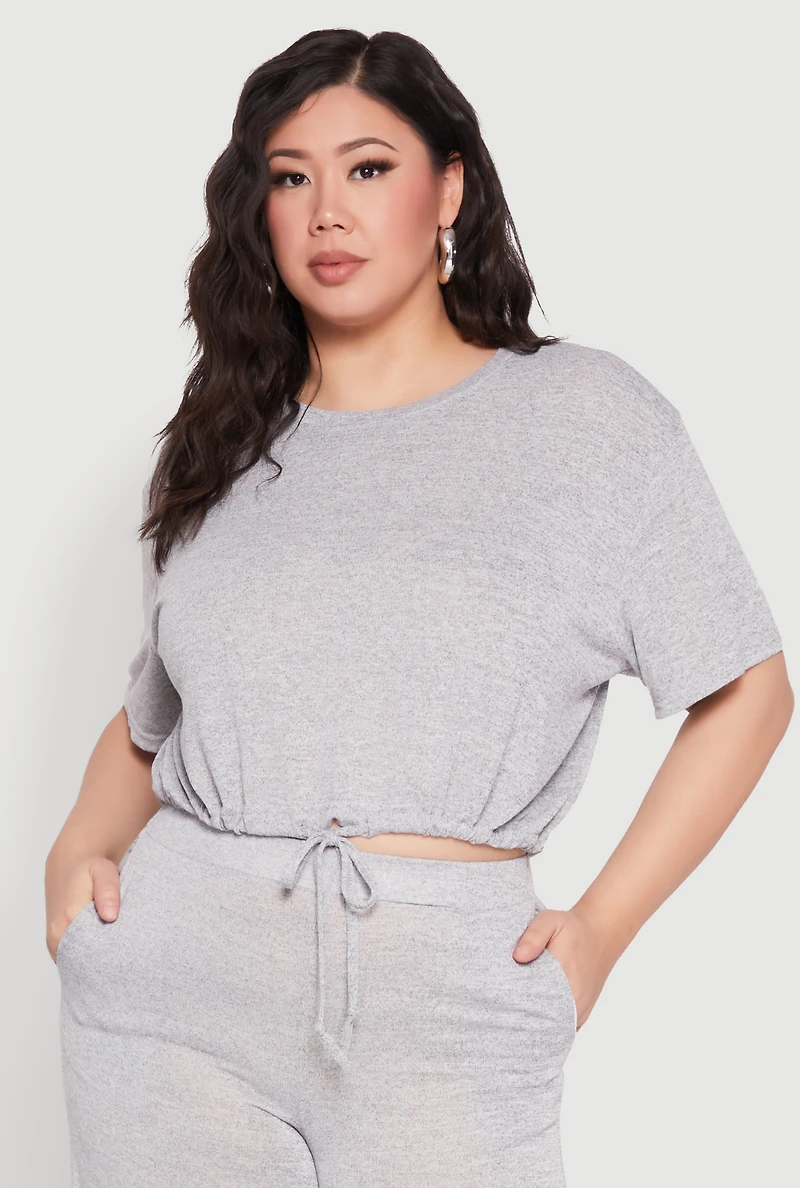 Plus Daisy Brushed Knit Drawstring Hem Tee