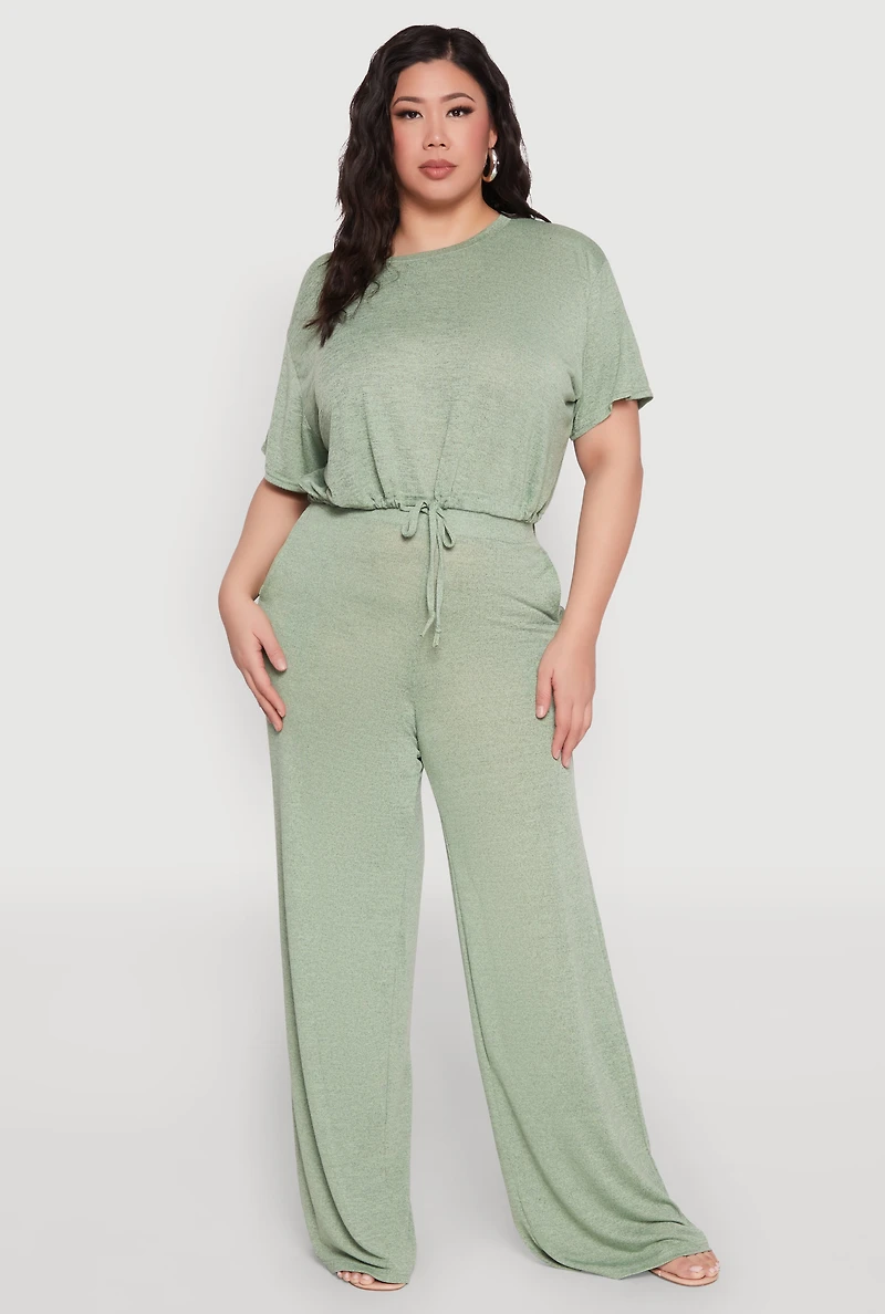 Womens Plus Daisy Brushed Knit Drawstring Hem Tee, 1X