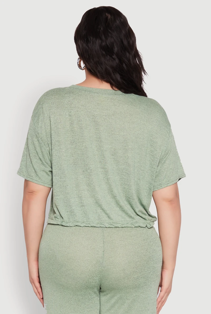 Womens Plus Daisy Brushed Knit Drawstring Hem Tee, 1X