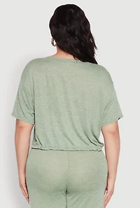 Womens Plus Daisy Brushed Knit Drawstring Hem Tee, 1X