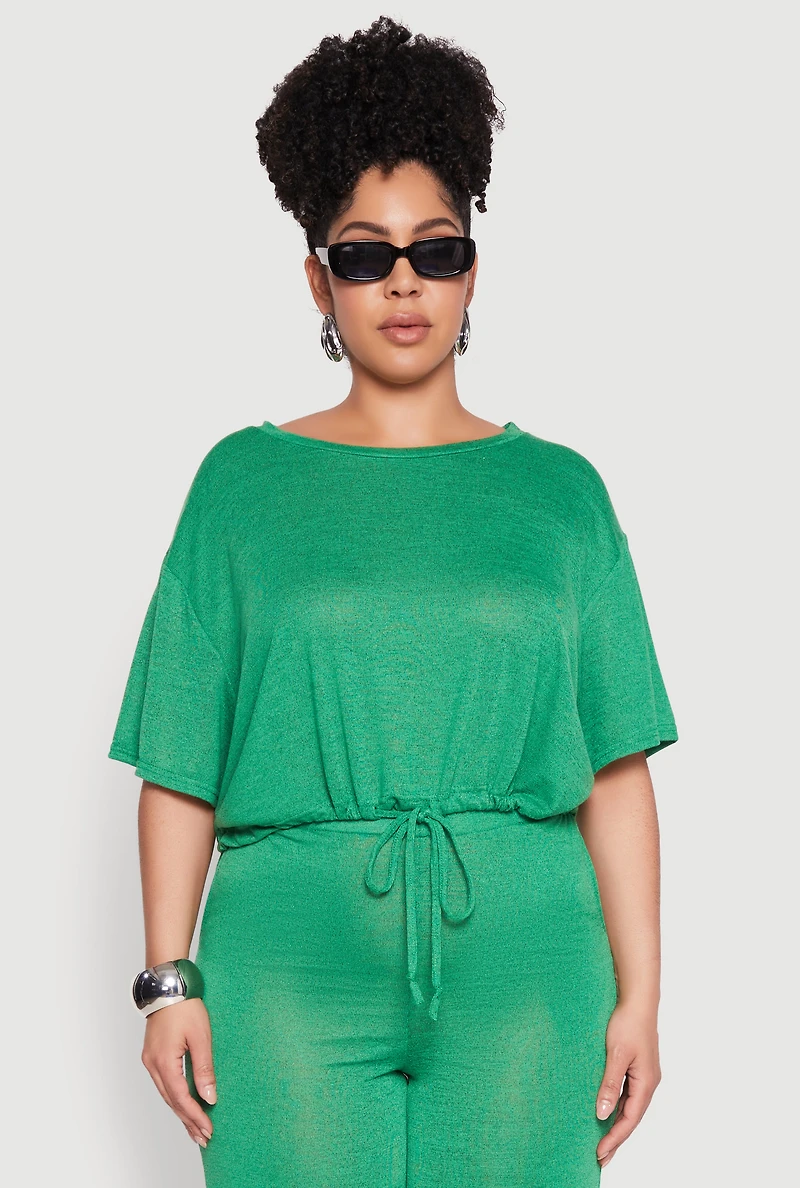 Plus Daisy Brushed Knit Drawstring Hem Tee