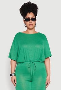 Plus Daisy Brushed Knit Drawstring Hem Tee