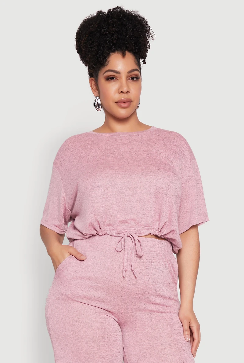Plus Daisy Brushed Knit Drawstring Hem Tee