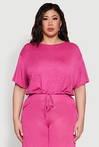 Plus Daisy Brushed Knit Drawstring Hem Tee