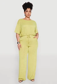 Womens Plus Daisy Brushed Knit Drawstring Hem Tee,
