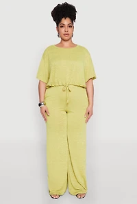Womens Plus Daisy Brushed Knit Drawstring Hem Tee,