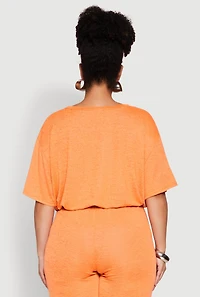 Womens Plus Daisy Brushed Knit Drawstring Hem Tee, Orange,
