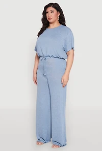 Womens Plus Daisy Brushed Knit Drawstring Hem Tee,