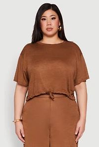 Plus Daisy Brushed Knit Drawstring Hem Tee