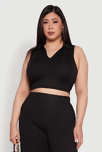 Plus Daisy Sleeveless Cropped Polo Top