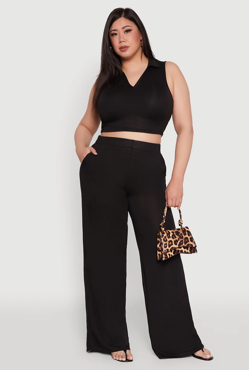 Plus Daisy Sleeveless Cropped Polo Top