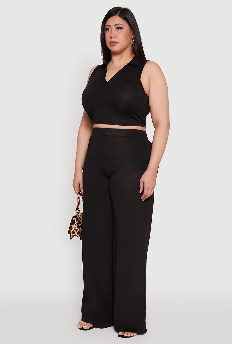 Plus Daisy Sleeveless Cropped Polo Top