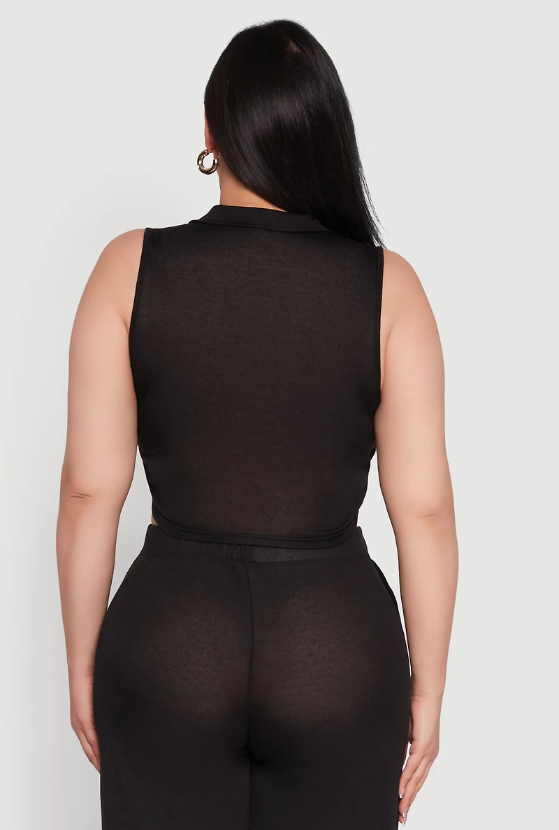 Plus Daisy Sleeveless Cropped Polo Top