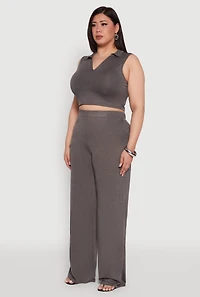 Womens Plus Daisy Sleeveless Cropped Polo Top, Grey,