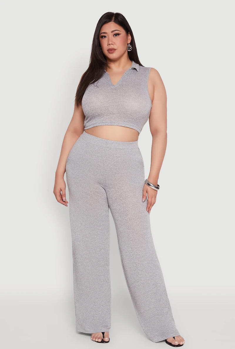 Womens Plus Daisy Sleeveless Cropped Polo Top, Grey,