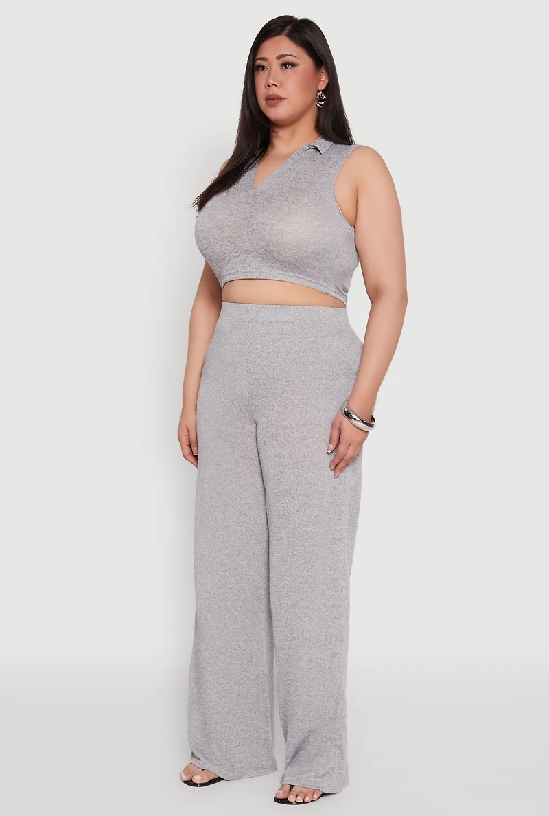 Womens Plus Daisy Sleeveless Cropped Polo Top, Grey,
