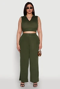 Womens Plus Daisy Sleeveless Cropped Polo Top,