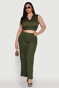 Womens Plus Daisy Sleeveless Cropped Polo Top,