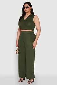 Womens Plus Daisy Sleeveless Cropped Polo Top,