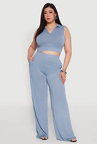 Womens Plus Daisy Sleeveless Cropped Polo Top,