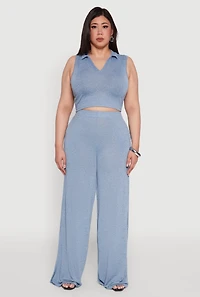 Womens Plus Daisy Sleeveless Cropped Polo Top,